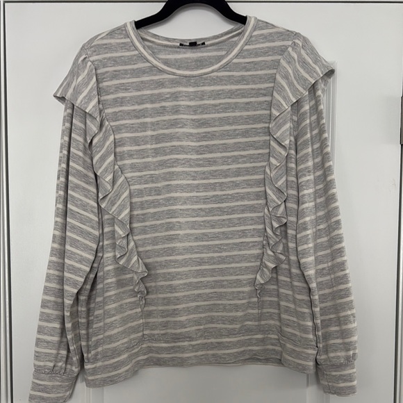 Striped Gray Ruffle Top - Picture 1 of 7